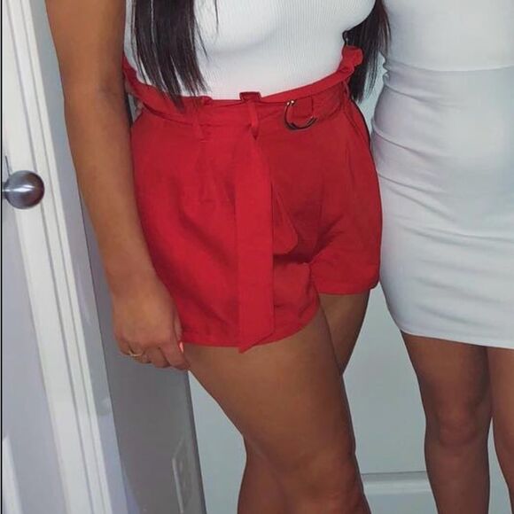 Jealous Tomato High Waisted Paperbag Red Belted Shorts, Large - Picture 6 of 6